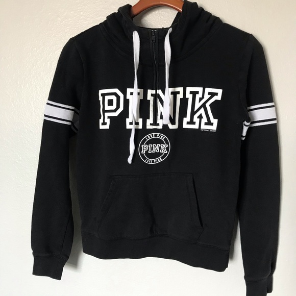 PINK Victoria's Secret Sweaters - PINK Victoria’s Secret Black Logo Half Zip Hoodie